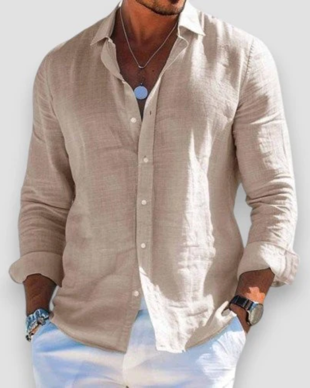 Penelope | Elegant Button-Up Long Sleeve Linen Casual Shirt