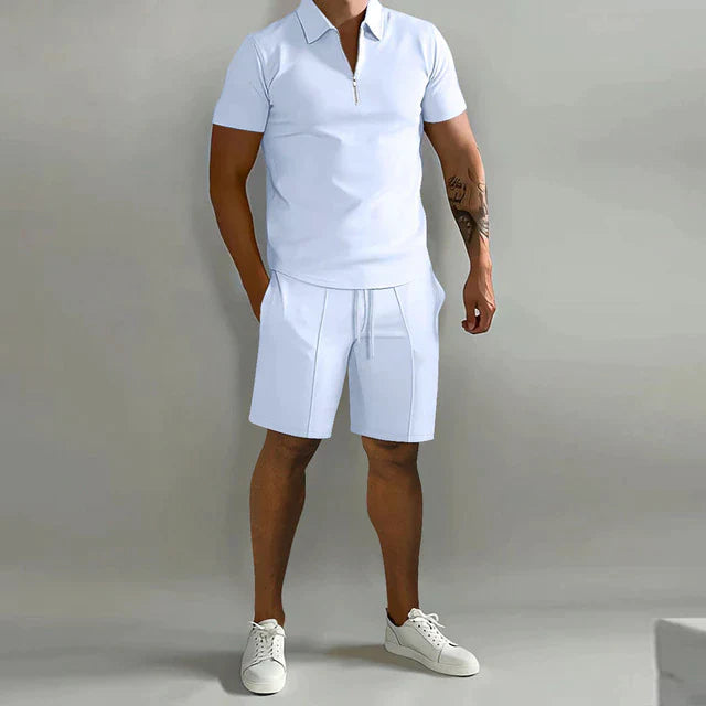 Naomi | Elegant Half-Zip Polo And Tailored Shorts Set