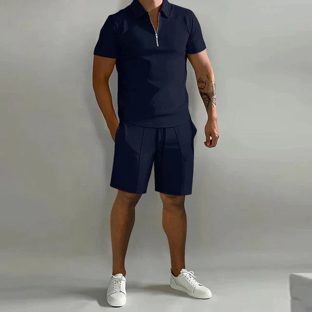 Naomi | Elegant Half-Zip Polo And Tailored Shorts Set