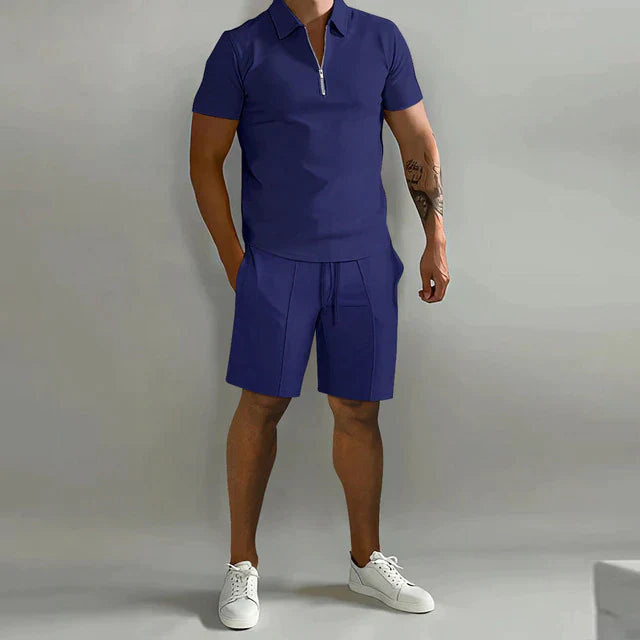 Naomi | Elegant Half-Zip Polo And Tailored Shorts Set