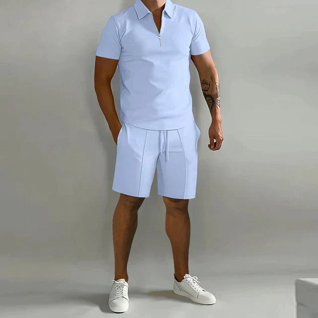 Naomi | Elegant Half-Zip Polo And Tailored Shorts Set