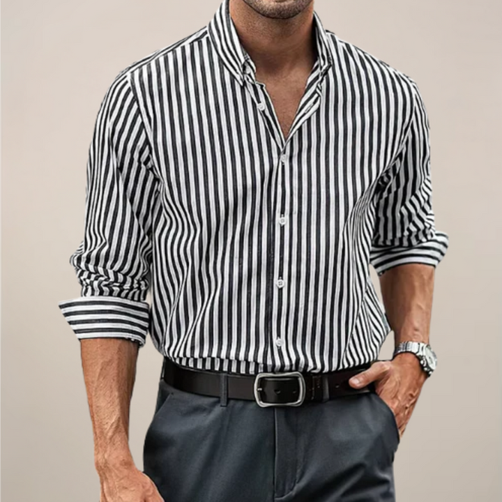 Maximus | Classic Blue White Striped Button-Up Long Sleeve Shirt