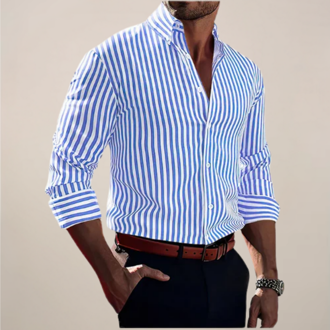 Maximus | Classic Blue White Striped Button-Up Long Sleeve Shirt