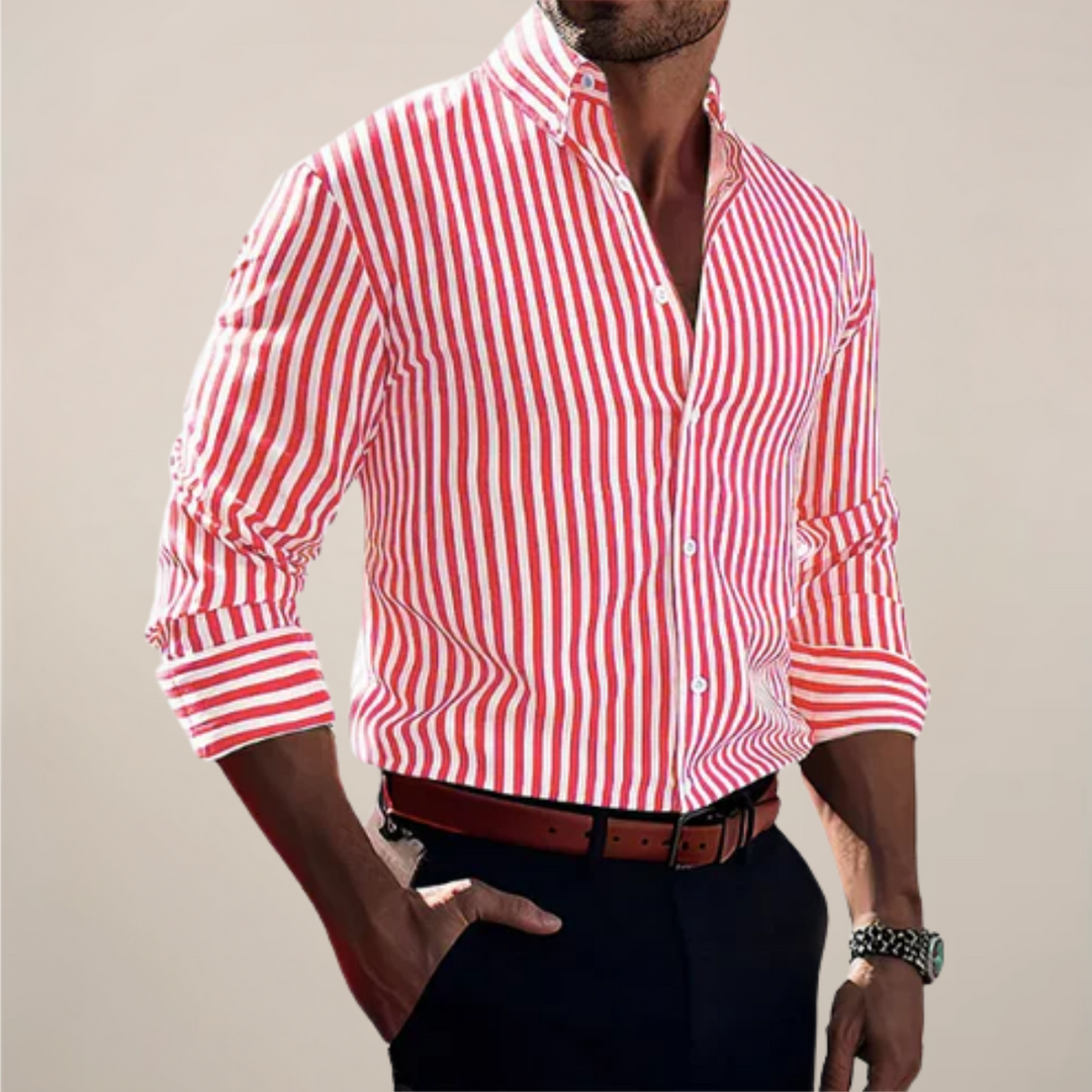 Maximus | Classic Blue White Striped Button-Up Long Sleeve Shirt