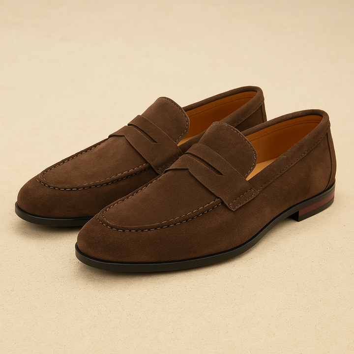 Elena | Stylish Brown Suede Penny Loafers For Men