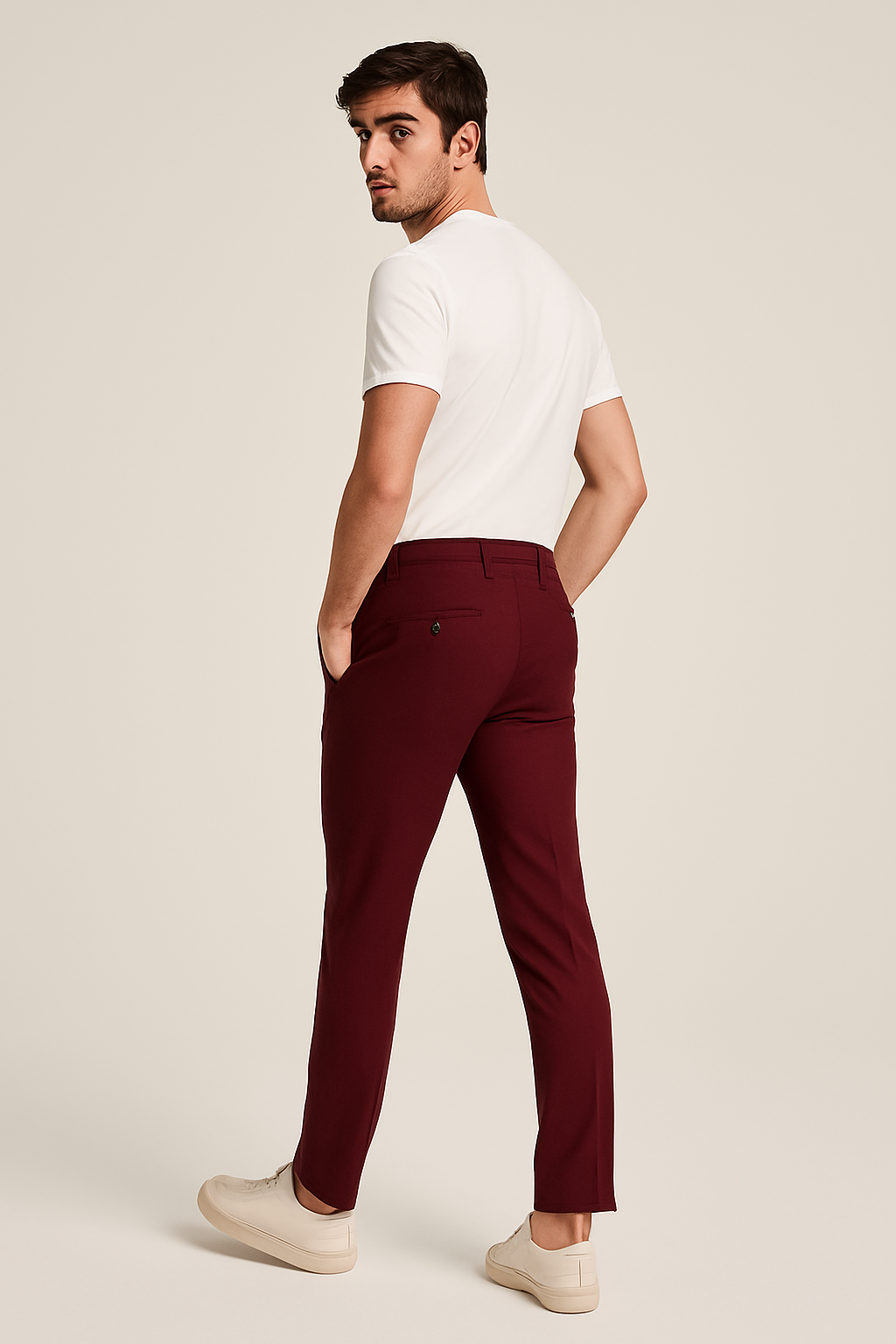 Kenton | Sleek Burgundy Flat-Front Tailored Trousers Men
