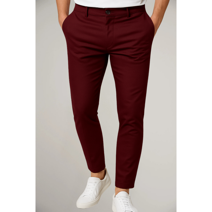 Kenton | Sleek Burgundy Flat-Front Tailored Trousers Men