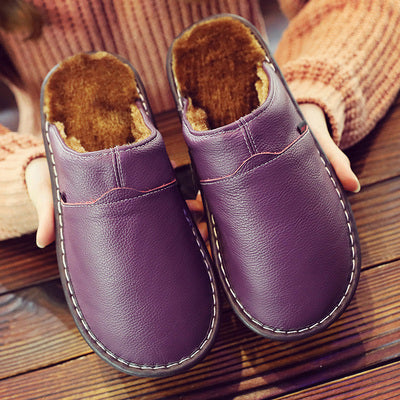 Vivienne | Elegant Waterproof Leather Slippers With Fur Lining