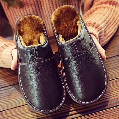 Vivienne | Elegant Waterproof Leather Slippers With Fur Lining
