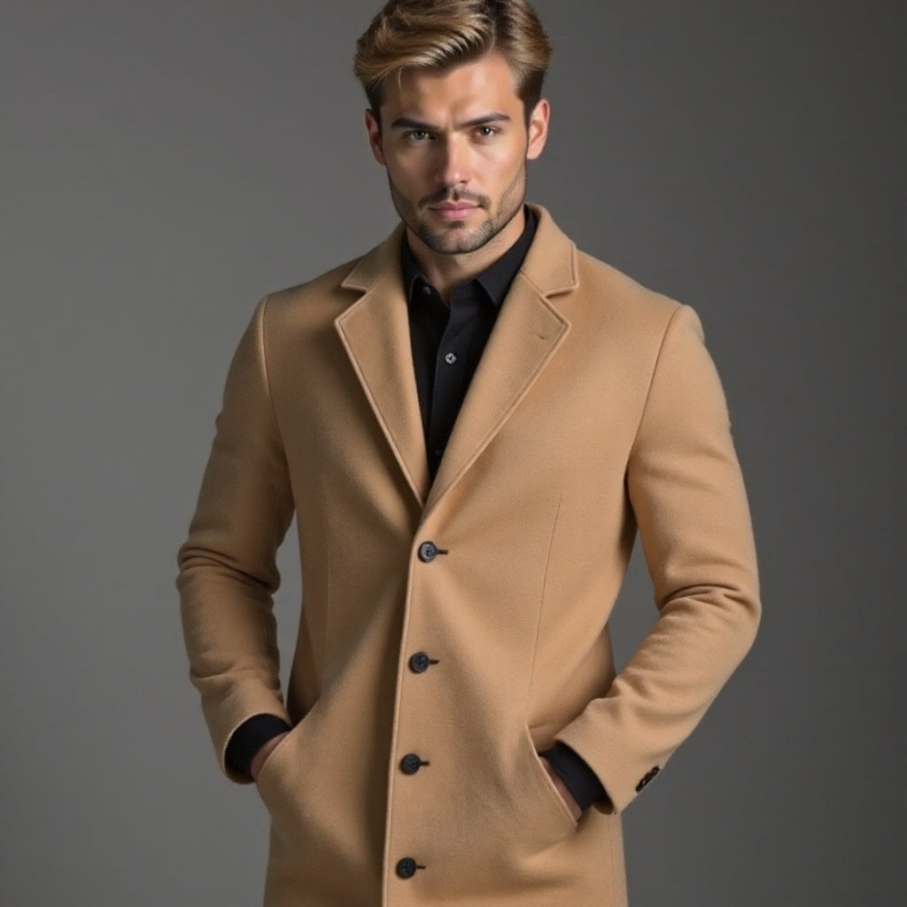 Eleanore | Elegant Men's Grey Slim Fit Wool Overcoat