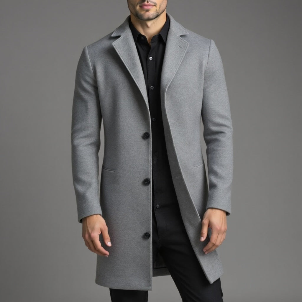 Eleanore | Elegant Men's Grey Slim Fit Wool Overcoat