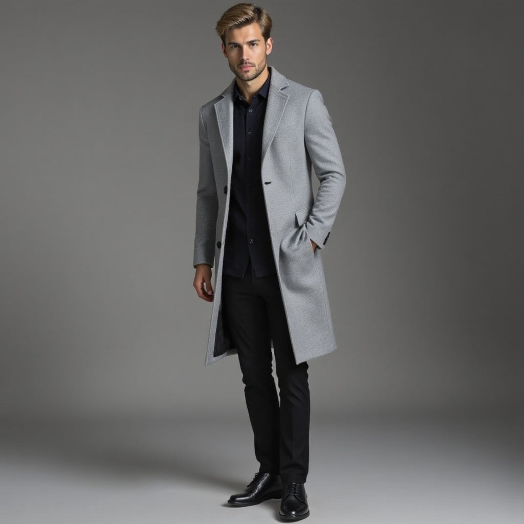 Eleanore | Elegant Men's Grey Slim Fit Wool Overcoat