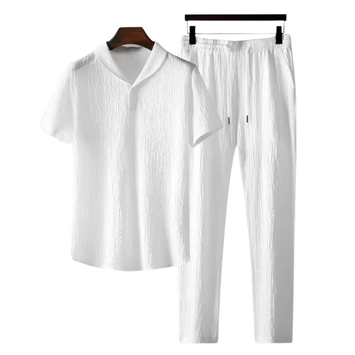 Nathaniel | Elegant Crinkle Texture Cotton Two Piece Set Men