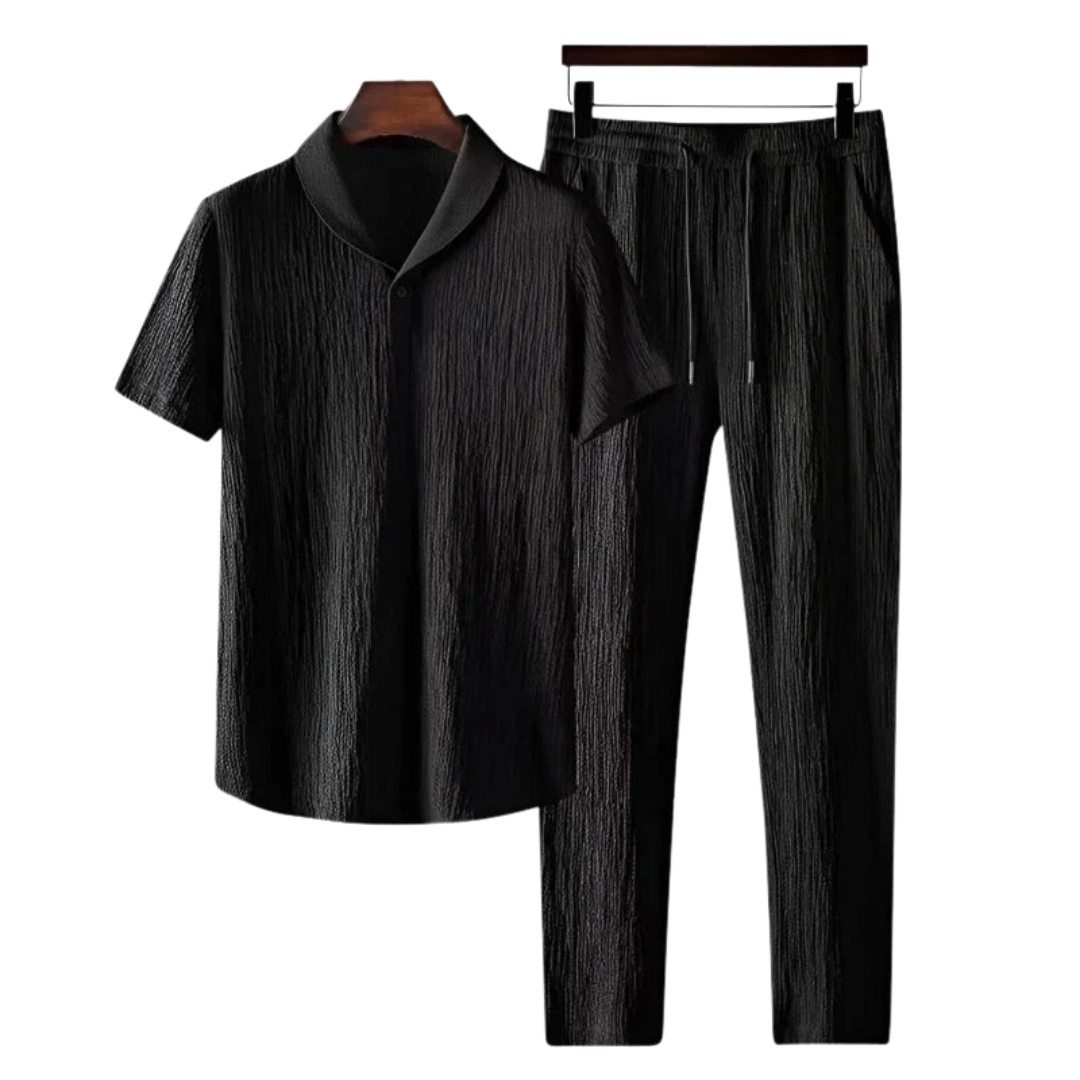 Nathaniel | Elegant Crinkle Texture Cotton Two Piece Set Men