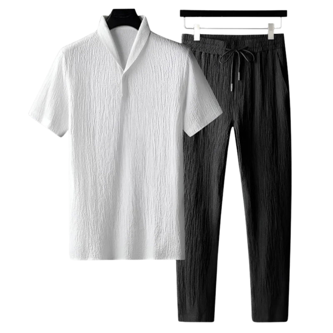 Nathaniel | Elegant Crinkle Texture Cotton Two Piece Set Men