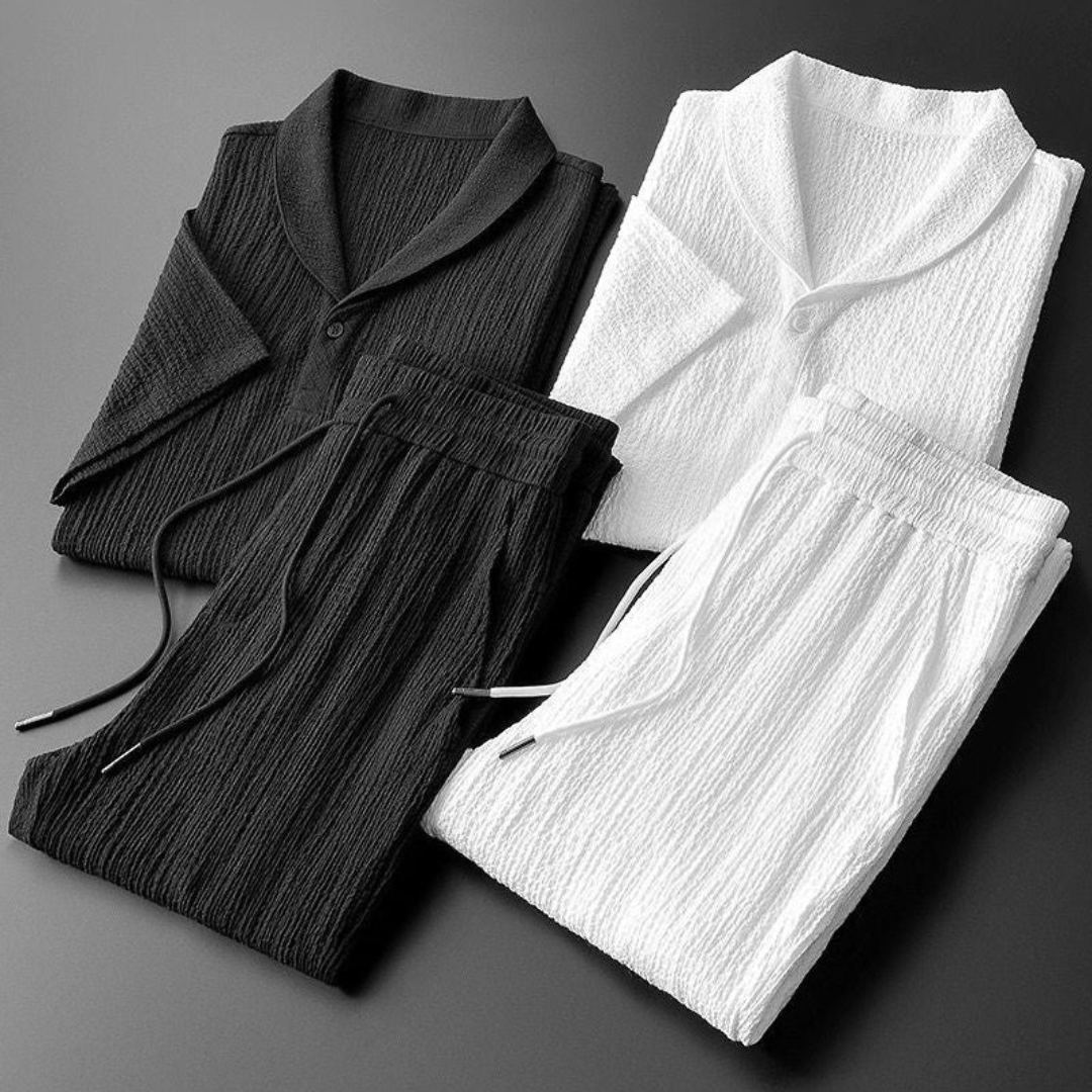 Nathaniel | Elegant Crinkle Texture Cotton Two Piece Set Men