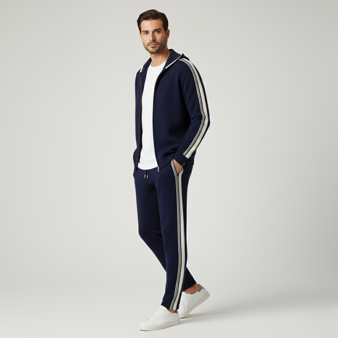 Damien | Luxury Cashmere Tracksuit Set - Navy Zip-Up Hoodie