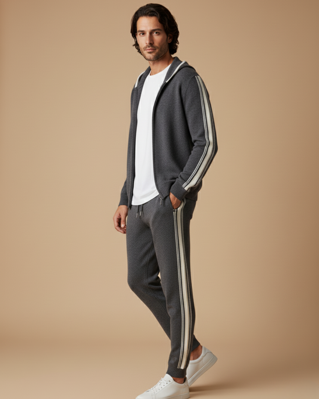 Damien | Luxury Cashmere Tracksuit Set - Navy Zip-Up Hoodie