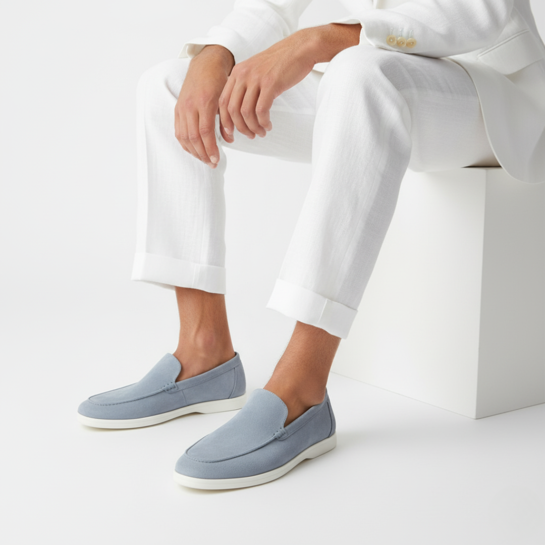 Cordelia | Elegant Light Blue Suede Slip-On Loafers