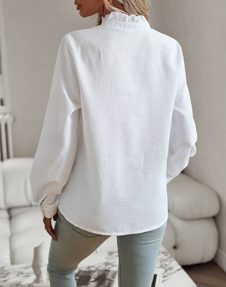 Felicia | Elegant Ruffle Long Sleeve Button Up Blouse