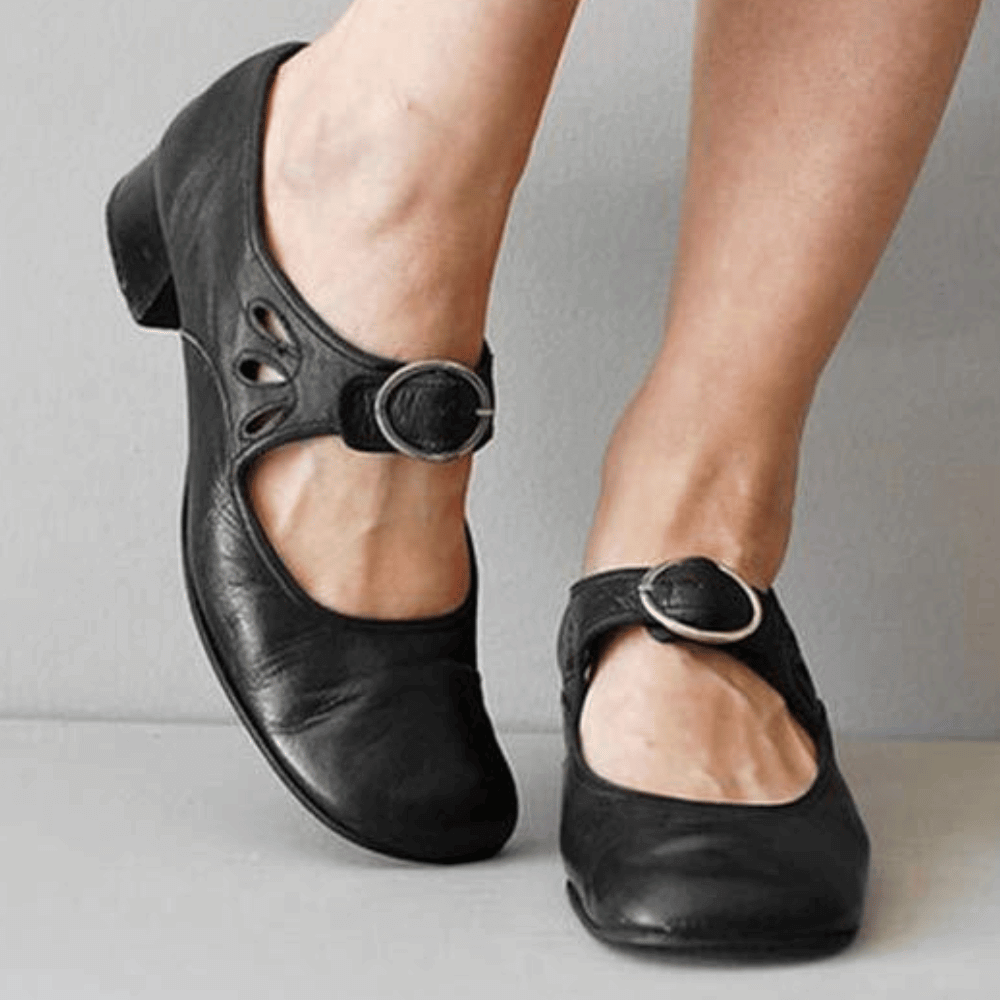 Evie | Stylish Mary Jane Vegan Leather Sandals With Low Heel