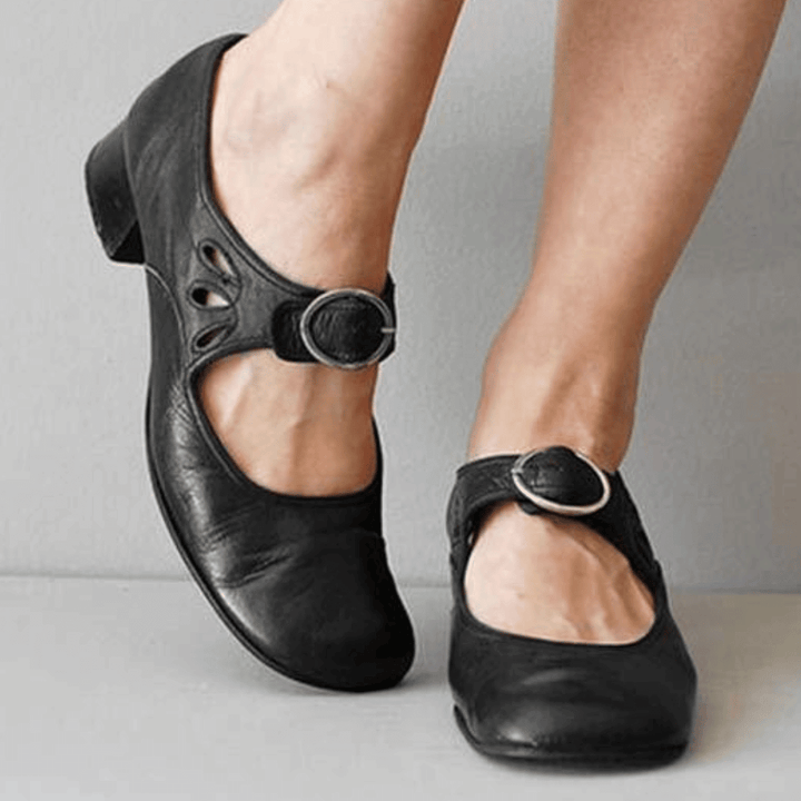 Evie | Stylish Mary Jane Vegan Leather Sandals With Low Heel