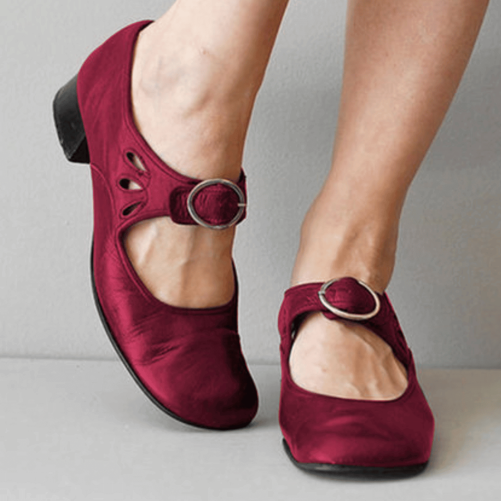 Evie | Stylish Mary Jane Vegan Leather Sandals With Low Heel