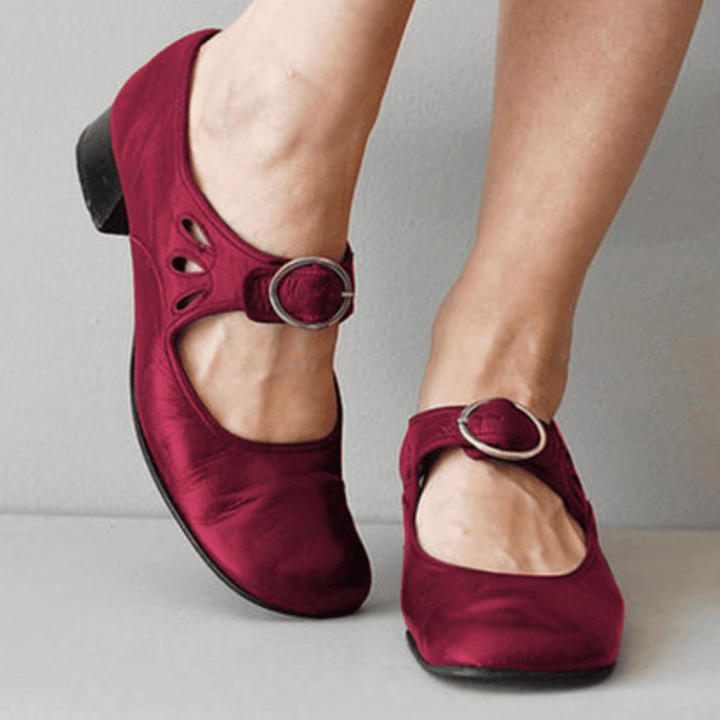 Evie | Stylish Mary Jane Vegan Leather Sandals With Low Heel