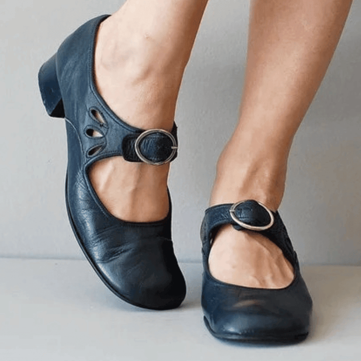 Evie | Stylish Mary Jane Vegan Leather Sandals With Low Heel