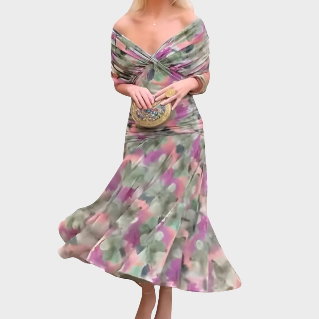Ophelia | Elegant Off-Shoulder Ruched Midi Dress