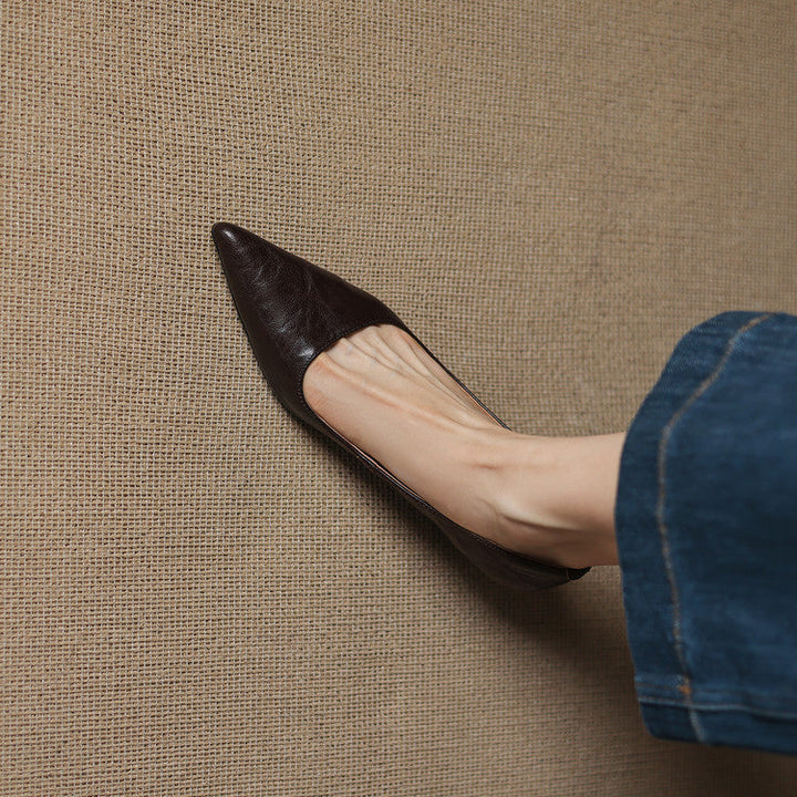 Elyse | Elegant Pointed Toe Burgundy Leather Kitten Heels