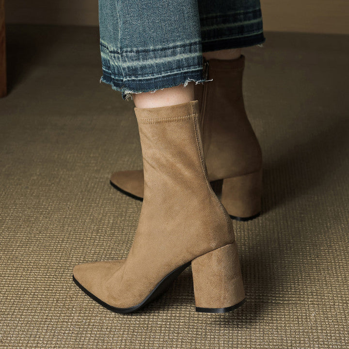 Alora | Stylish Brown Suede Block Heel Ankle Boots