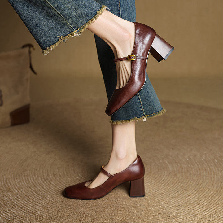 Lenara | Elegant Square Toe Mary Jane Block Heels