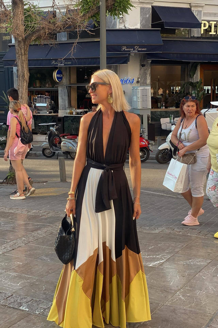 Cordelia | Elegant Color Block Halter Maxi Dress Women