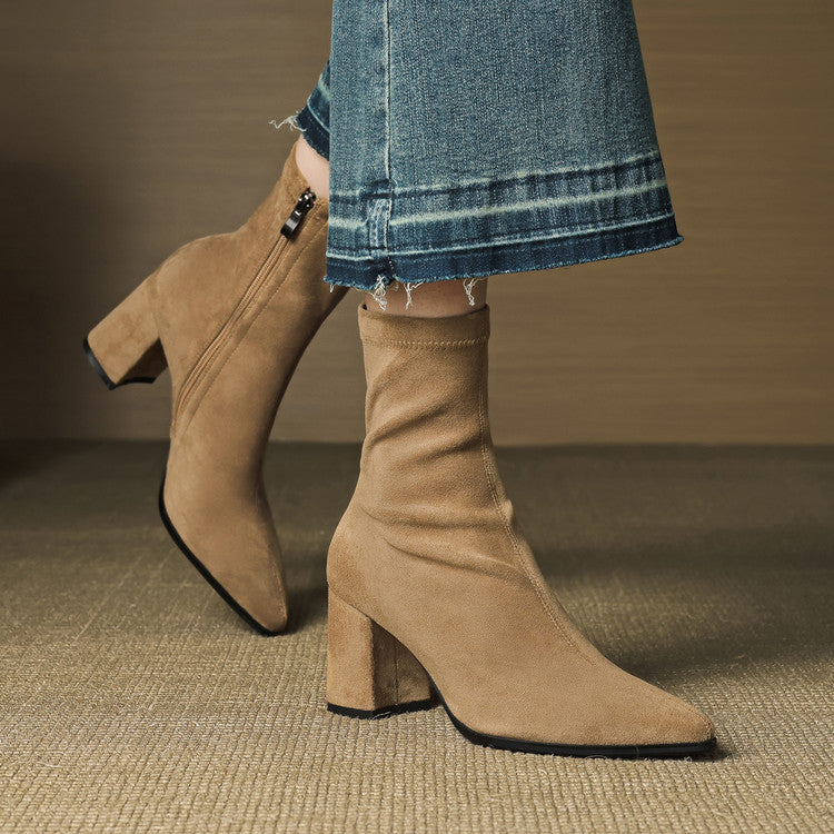 Alora | Stylish Brown Suede Block Heel Ankle Boots