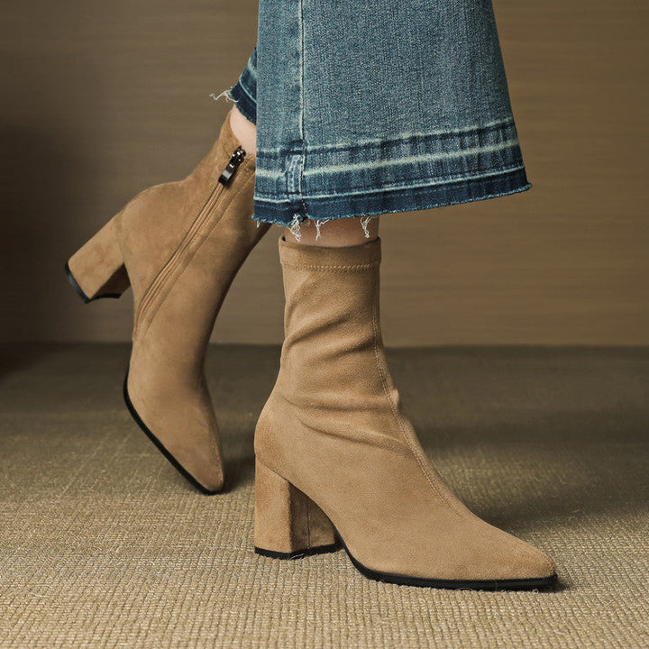 Alora | Stylish Brown Suede Block Heel Ankle Boots