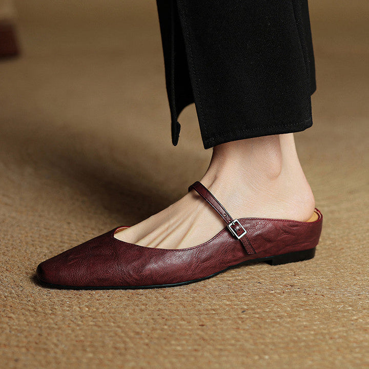 Elyse | Elegant Pointed Toe Mary Jane Leather Mules