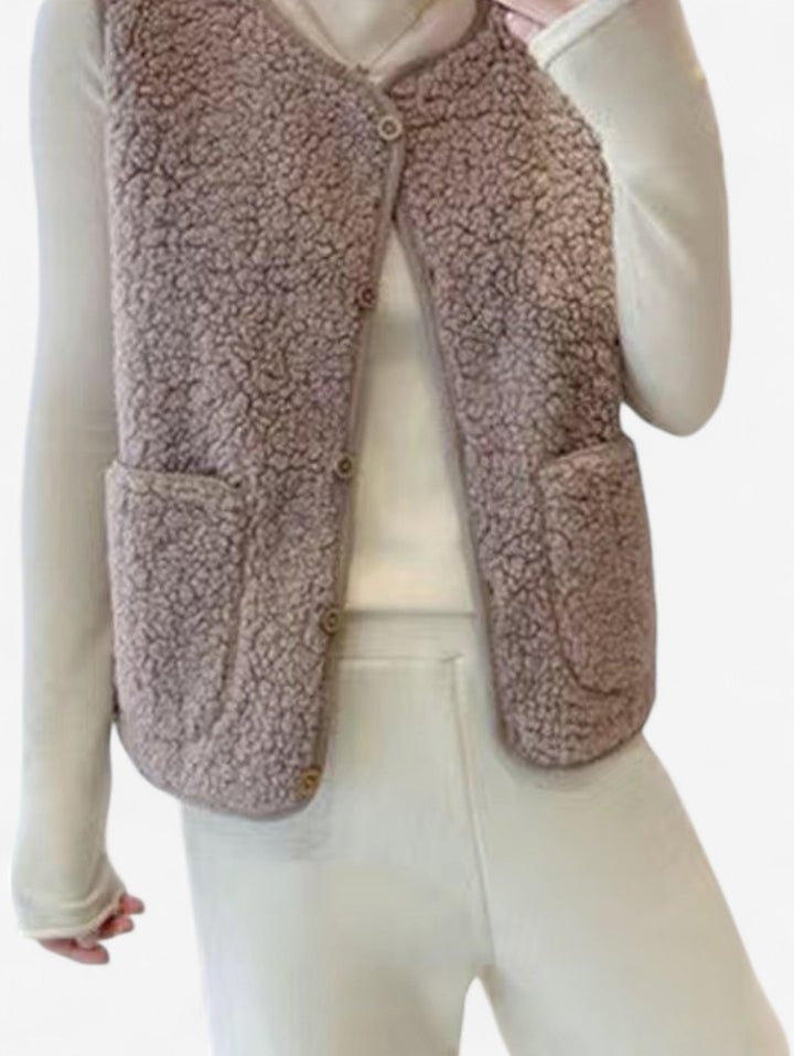 Felicity | Chic Sherpa Fleece Button Down Sleeveless Vest