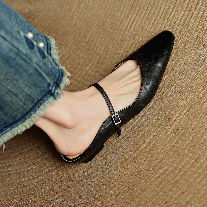 Helena | Chic Pointed Toe Mary Jane Leather Mules