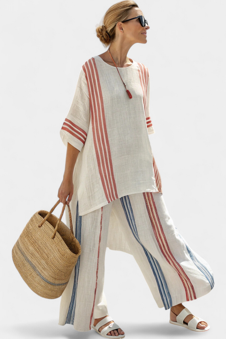 Iris | Elegant Oversized Striped Linen Two-Piece Set