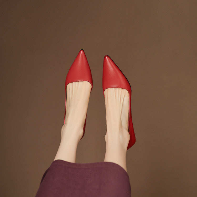 Vienna | Elegant Pointed Toe Red Leather Kitten Heel Pumps