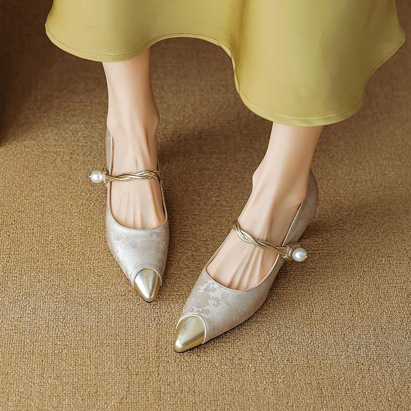 Eliana | Elegant Pearl-Accent Green Slingback Kitten Heels