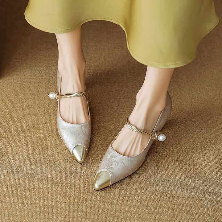Eliana | Elegant Pearl-Accent Green Slingback Kitten Heels