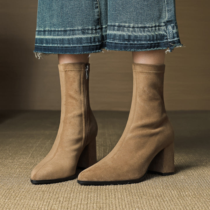 Alora | Stylish Brown Suede Block Heel Ankle Boots