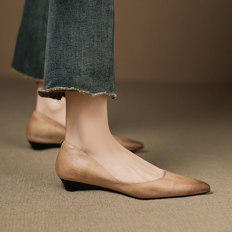 Irella | Elegant Pointed Toe Genuine Leather Flats