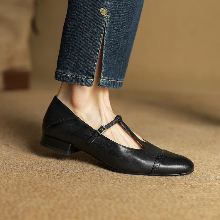 Eloise | Elegant Genuine Leather T-Strap Mary Jane Flats