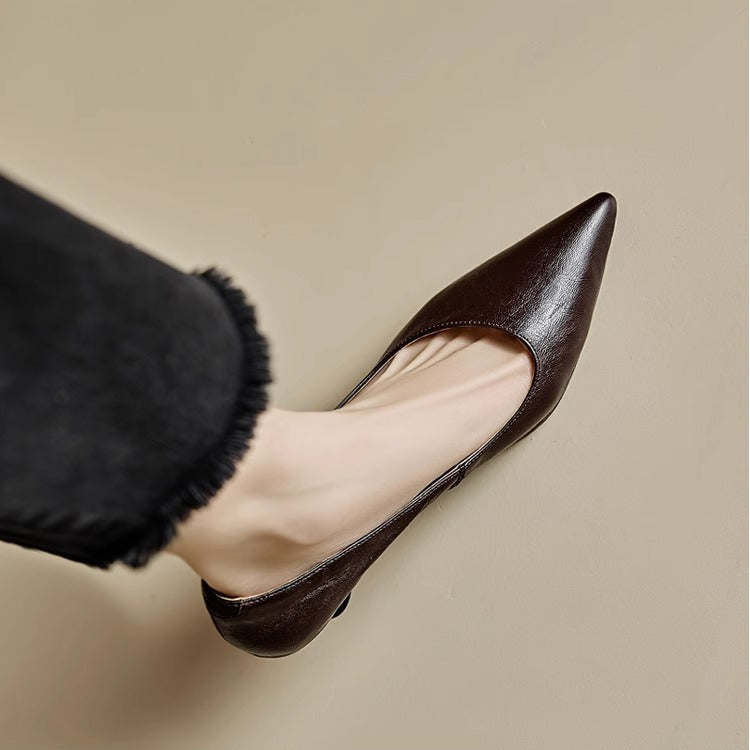 Elyse | Elegant Pointed Toe Burgundy Leather Kitten Heels