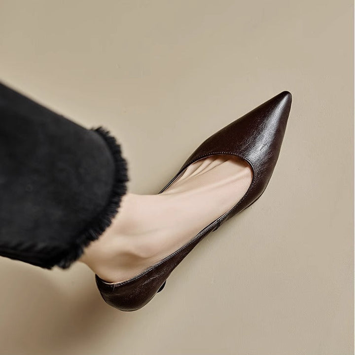 Elyse | Elegant Pointed Toe Burgundy Leather Kitten Heels