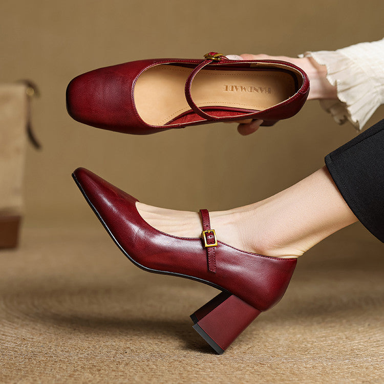 Lenara | Elegant Square Toe Mary Jane Block Heels