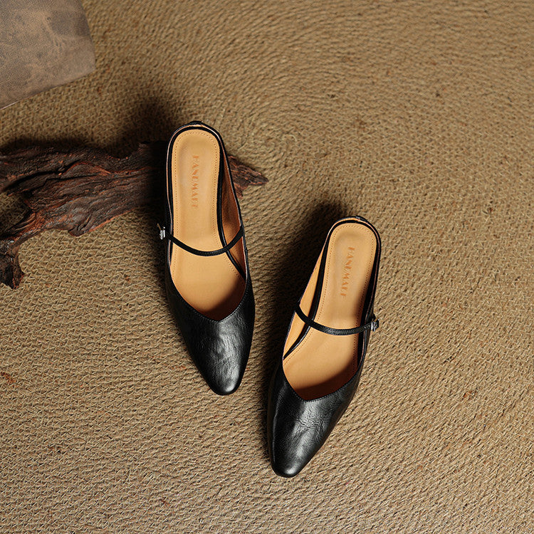 Helena | Chic Pointed Toe Mary Jane Leather Mules